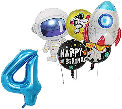 Photo 1 of 5Pcs Rocket Balloons Party Supplies Spaceman Mylar Balloon for Birthday Balloon Bouquet Decorations, Outer Space Theme, Baby Shower, Home Office Decor, Birthday Backdrop (4th)

