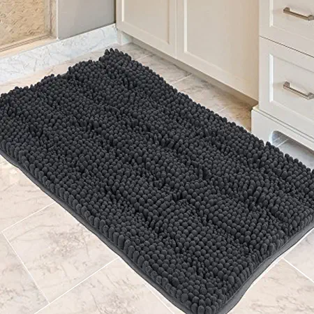 Photo 1 of Bathroom Rugs, Soft Chenille Bath Mat, Super Absorbent Water Bath Rugs, Striped Pattern Bath Mats for Bathroom Non Slip, Machine Washable, Bath Mats for Indoor and Bathroom Floor, 32"x20" Egg Blue