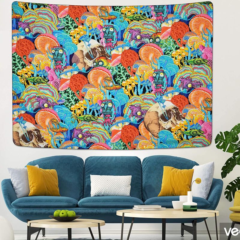 Photo 2 of 2PC LOT, Tapestry Mushroom Tapestry Forest Art Tapestries Jellyfish Tapestry Wall Hanging for Room (51.2 × 59.1 inches)
, Lyacmy Psychedelic Mushroom Tapestry Trippy Skull Tapestry Skeleton Tapestry Colorful Tapestry Octopus Tapestry Wall Hanging for Room