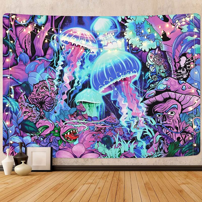 Photo 1 of 2PC LOT, Tapestry Mushroom Tapestry Forest Art Tapestries Jellyfish Tapestry Wall Hanging for Room (51.2 × 59.1 inches)
, Lyacmy Psychedelic Mushroom Tapestry Trippy Skull Tapestry Skeleton Tapestry Colorful Tapestry Octopus Tapestry Wall Hanging for Room