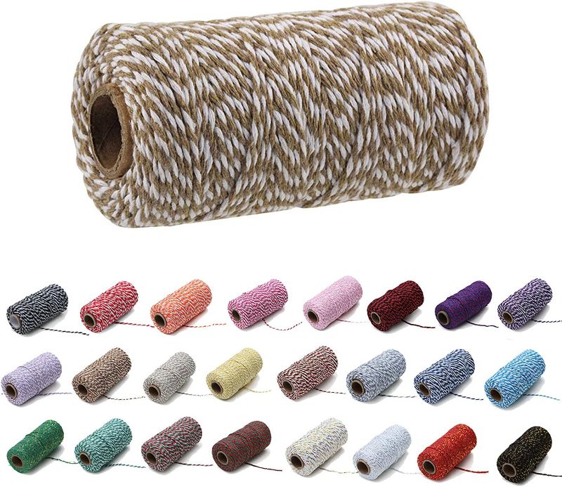 Photo 1 of 3pc lot, 1 Roll 2mm 109 Yard Colourful Cotton Cord Bakers Twine DIY Crafts Gift Wrapping Christmas Wedding Home Decor String Rope (Khaki+White), 1 Roll 2mm 109 Yard Colourful Cotton Cord Bakers Twine DIY Crafts Gift Wrapping Christmas Wedding Home Decor S