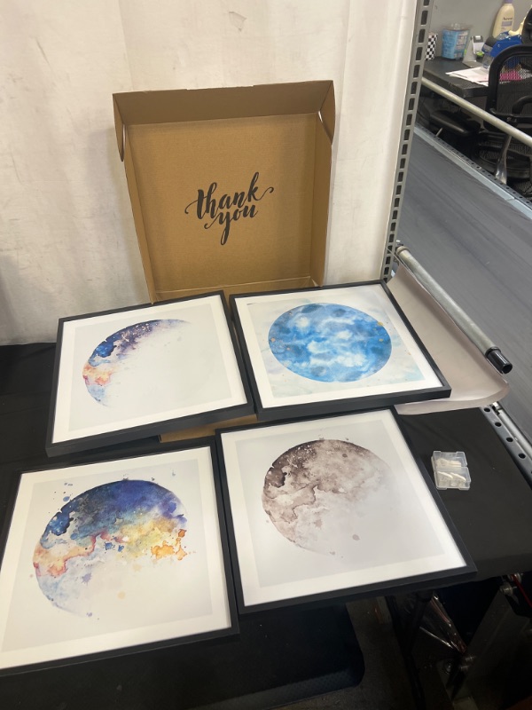 Photo 1 of Ashbrook Framed Wall Art Collage Print Gallery Set Celestial Lunar Phase Astronomy & Space Moon Watercolor Minimalism Decorative Relax/Calm Gray for Living Room, Bedroom, Office - 12"x12"x4 BLACK