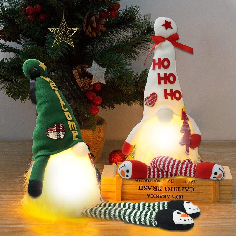 Photo 1 of 2 Pack Christmas Gnomes Decorations Lighted with LED, Majhulla 22 Inch Large Swedish Santa Gnome Decor with Long Legs, Fluffy Xmas Gnomes Lamp for Christmas Child Toys Gifts Tree