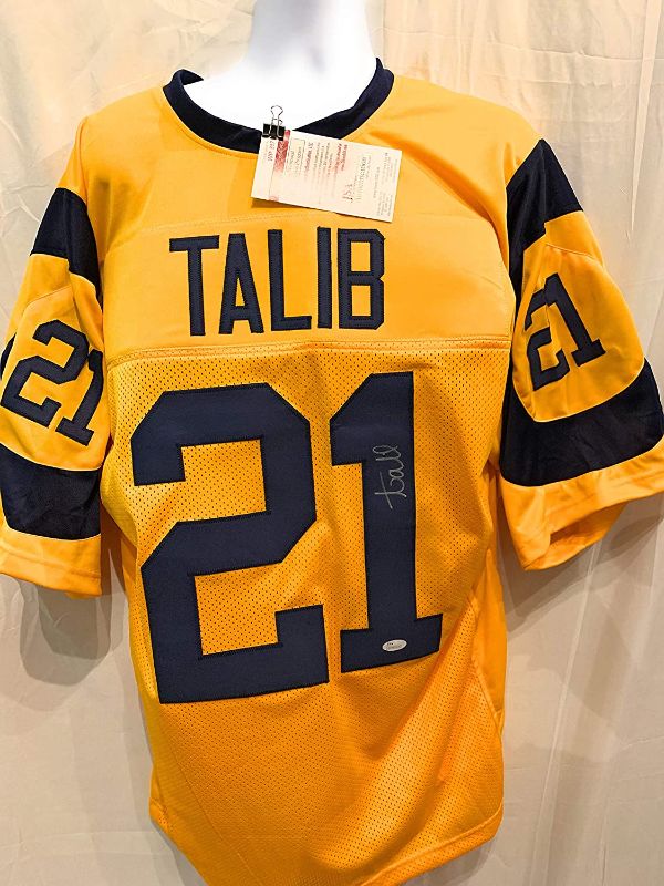 Photo 1 of Aqib Talib Los Angeles Rams Signed Autograph Yellow Jersey JSA Witnessed Certified
, SIZE XL 