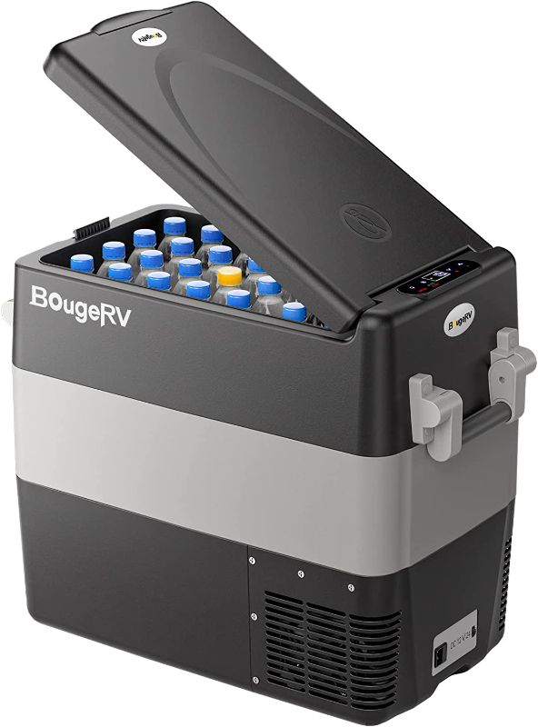 Photo 1 of BougeRV 12 Volt Refrigerator Portable Car Freezer 53 Quart Fridge 12V/24V DC 110~240 Volt AC for RV Camper Truck Jeep Pickup SUV Van Boat, Camping Road Trip Travel, -4?~50? Light Grey
