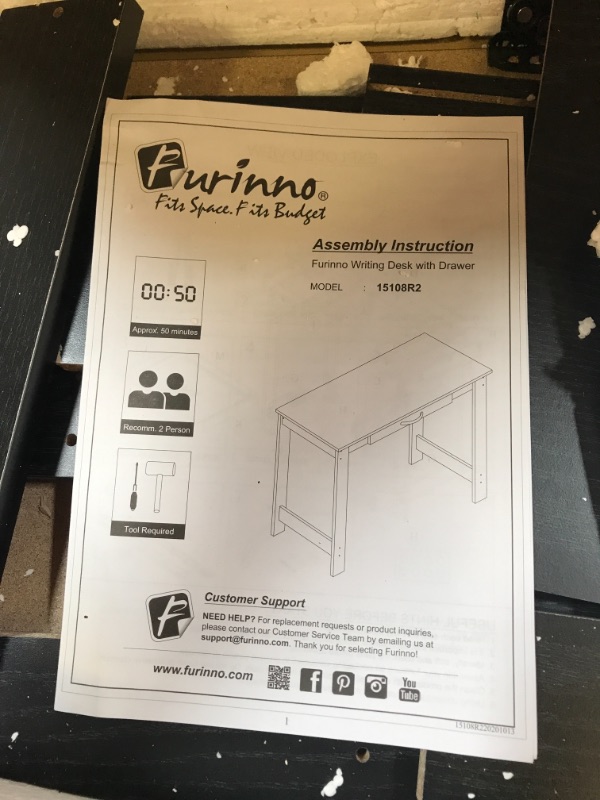 Photo 3 of Furinno JAYA Writing Desk with Drawer, 15108BKW