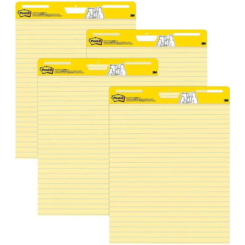 Photo 1 of Post-it Super Sticky Easel Pad, 25 x 30 Inches, 30 Sheets/Pad, 4 Pads (561VAD4PK), Yellow Lined Premium Self Stick Flip Chart Paper, Super Sticking Power
-- Factory sealed ---- 