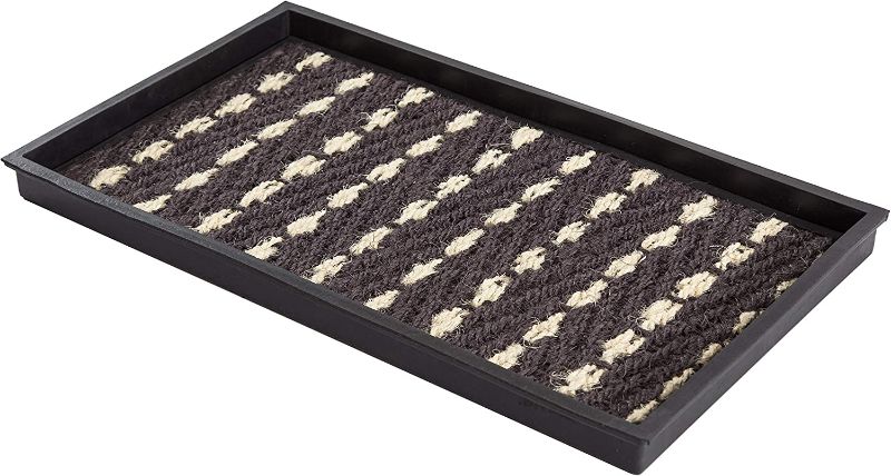 Photo 1 of Anji Mountain AMB0BT2F-008 Black Rubber Boot/Shoe Tray with Coir, Fits 2 Pair (24.5" Wide), Gray and Ivory Insert