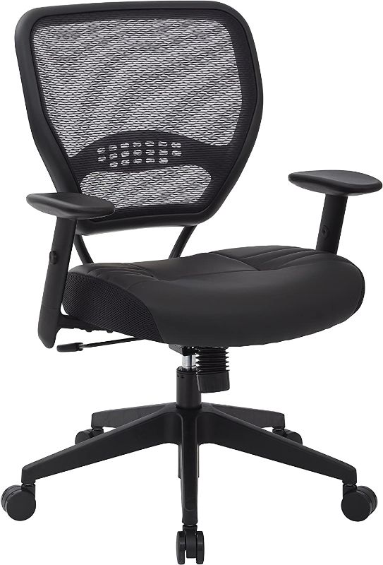 Photo 1 of SPACE Seating Professional AirGrid Dark Back and Padded Black Eco Leather Seat, 2-to-1 Synchro Tilt Control, Adjustable Arms and Tilt Tension with Nylon Base Managers Chair