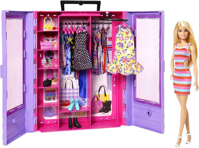 Photo 1 of Barbie Fashionistas Ultimate Closet Portable Fashion Toy with Doll, Clothing, Accessories and Hangers, Gift for 3 Years Old and Up
