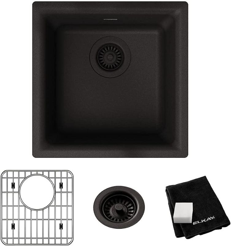 Photo 1 of Elkay Quartz Classic ELG1616BK0C 15-3/4" x 15-3/4" x 7-11/16", Single Bowl Dual Mount Bar Sink Kit, Black
