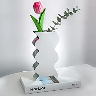 Photo 1 of BLOFLO Mirror Acrylic Vase, Geometric Acrylic Flower Vase, Tall Wave Shaped Acrylic Vases for Flowers, Modern Flower Vases for Centerpieces, Contemporary Décor for Home Office Wedding
