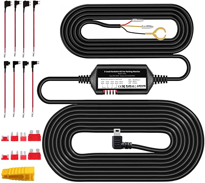 Photo 1 of AZDOME 3-Lead Acc Hardwire Kit Mini-USB Port for M550 Dash Cam, 12ft with Fuse Kit, for Dash Camera 24H Parking Monitor Mode, Converts 12V-24V to Output 5V/2.5A Max, Low Voltage Protection
