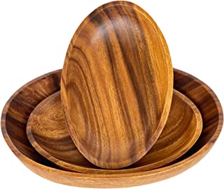 Photo 1 of Wrightmart Salad Bowl, Oval Server Set of 3, Handmade from Solid Acacia Hardwood, Includes 1 Large 12" x 8" and 2 Small 9.5" x 6" Individual Serving Bowls, Standout Kitchen, and Dining Room Serveware
