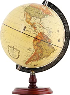 Photo 1 of ANNOVA Antique Globe 10" / 25 cm Diameter with A Wood Base, Vintage Decorative Political Desktop World - Rotating Full Earth Geography Educational - Kids, Adults, School, Home, Office (Dia 10-inch)
