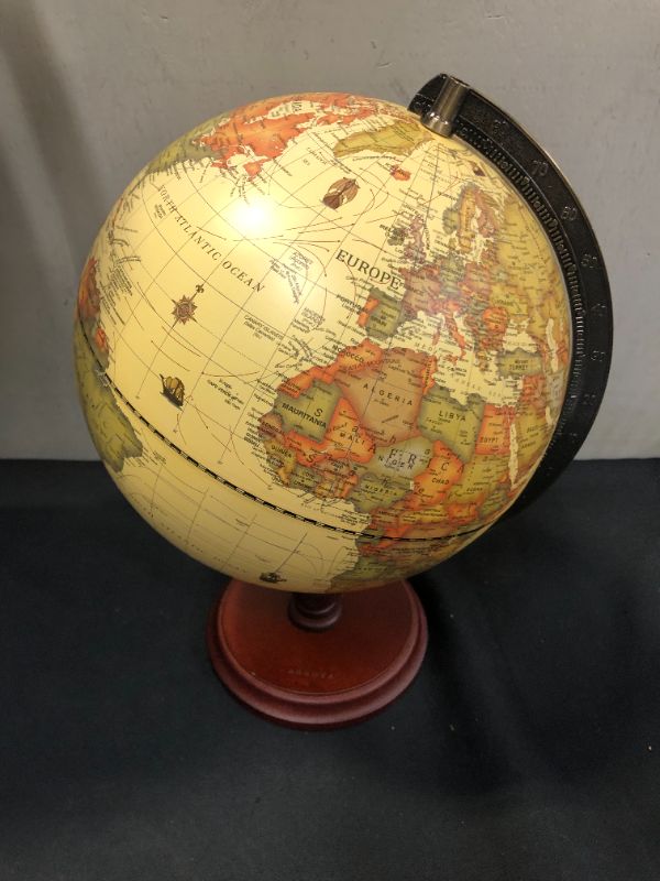 Photo 2 of ANNOVA Antique Globe 10" / 25 cm Diameter with A Wood Base, Vintage Decorative Political Desktop World - Rotating Full Earth Geography Educational - Kids, Adults, School, Home, Office (Dia 10-inch)
