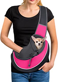 Photo 1 of YUDODO Pet Dog Sling Carrier Mesh Hand Free Adjustable Dog Satchel Carrier Bag Papoose Crossbody for Small Medium Dog Cat Rabbit (M(up to 10 lbs), Pink)
