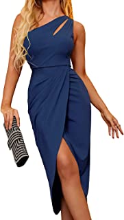 Photo 1 of Zalalus Women's Summer Sexy One Shoulder Cutout Ruched Bodycon Sleeveless Slit Party Dresses SIZE LARGE

