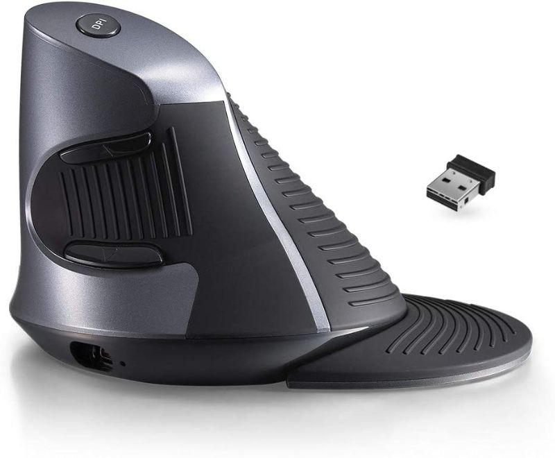 Photo 1 of DELUX Upgrade Rechargeable Ergonomic Vertical Mouse, 2.4G Optical Wireless Ergo Silent Mouse with USB Receiver, 6 Buttons, 3 Gear DPI and Removable Palm Rest Reduce Muscle Strain (M618G GX-Black)
