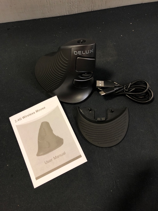 Photo 2 of DELUX Upgrade Rechargeable Ergonomic Vertical Mouse, 2.4G Optical Wireless Ergo Silent Mouse with USB Receiver, 6 Buttons, 3 Gear DPI and Removable Palm Rest Reduce Muscle Strain (M618G GX-Black)
