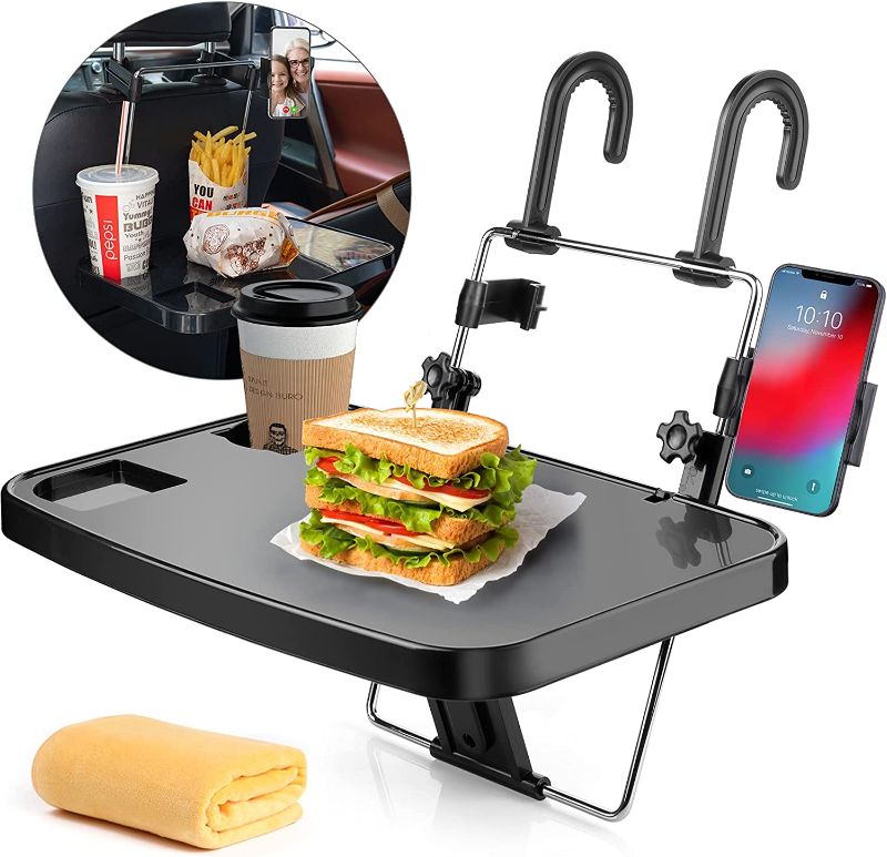 Photo 1 of AutoChoice Foldable Car Seat Back Portable Tray with Phone Mount for Food Dining Drink and Laptop, Hanging Car Steering Wheel Tray(Upgrade)
