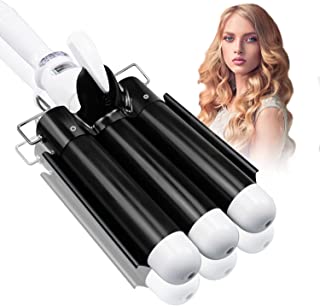 Photo 1 of 3 Barrel Curling Iron Wand Hair Crimper with LCD Temp Display - 1.25 Inch Temperature Adjustable Triple Barrels Hair Waver Heats Up Quickly (Black)
