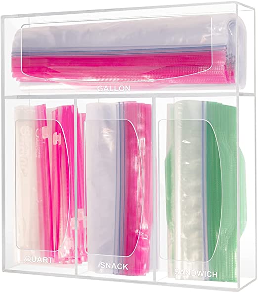 Photo 1 of  Acrylic Ziplock Bag Organizer for Drawer, Food Storage Bag Holders and Dispenser, Compatible with Ziplock, Gallon, Quart, Sandwich and Snack Kitchen Cupboard Bag Organizer- Clear
