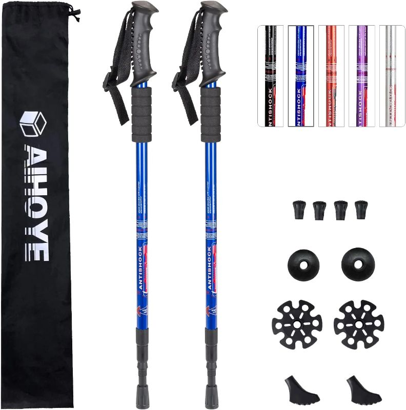 Photo 1 of  Aihoye Hiking Trekking Poles, 2 Pack Collapsible,Lightweight, Anti Shock, Hiking or Walking Sticks,Adjustable Hiking Pole for Men and Women, BLUE