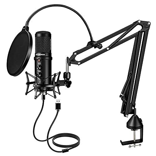 Photo 1 of USB Condenser Microphone, Aokeo 192kHZ/24bit Professional PC Streaming Podcast Cardioid Microphone Kit with Boom Arm, Shock Mount, Pop Filter, for Recording, Gaming, YouTube, Karaoke, Skype,Discord