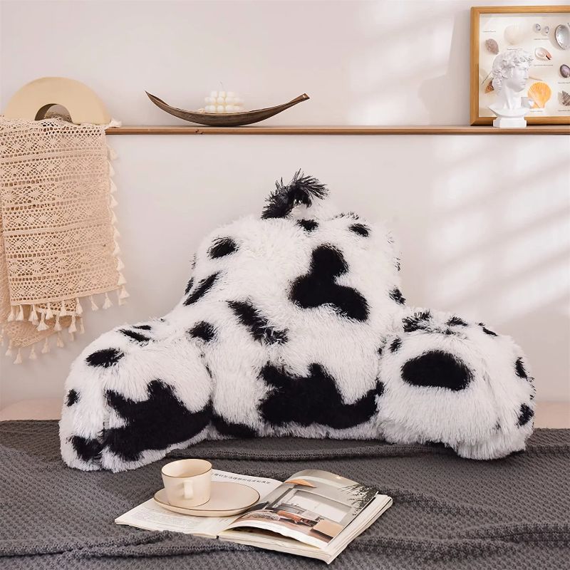 Photo 1 of Aimuan Reading Pillow Bed Rest Pillow with Arms Plush Shaggy Fur Cushion for Adults Teens Incline Rest Sitting up & Sleeping Snoring Pillow with Pregnancy Lumbar Back Support (Standard, White-Black) https://a.co/d/49MWLYt