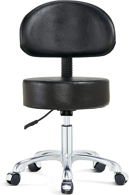 Photo 1 of  Swivel Rolling Stool Round Chair,Thick Sturdy Padding,Adjustable Stool with Wheels for Doctor,Medical,Massage Salon,Office,Shop(Black) (with Back, Black) 