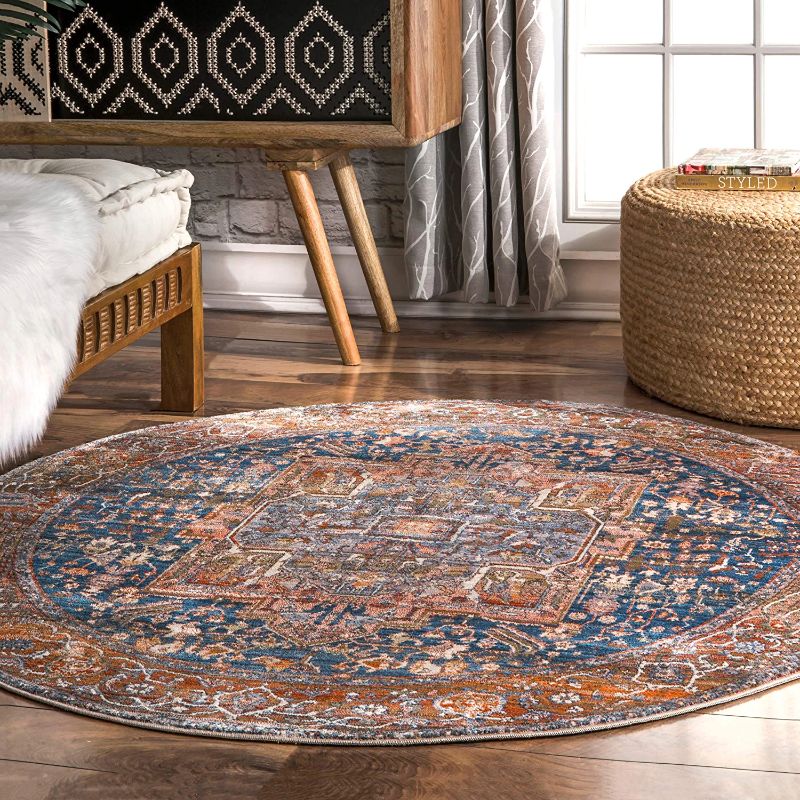 Photo 1 of  nuLOOM Harriet Vintage Medallion Fringe Area Rug, 5' Round, Rust 