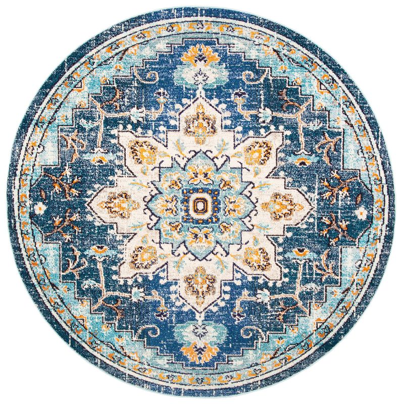 Photo 1 of  SAFAVIEH Madison Dalia Vintage Traditional Area Rug Blue/Light Blue 6 7 X 6 7 Round 