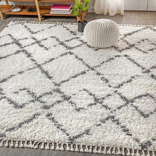 Photo 1 of  JONATHAN Y Lighting MCR102-5 Mercer Shag 5-1/4' X 7-1/2' Shag Polypropylene Vintage Geometric Moroccan / Tribal Rectangle Area Rug Cream / Gray Home 