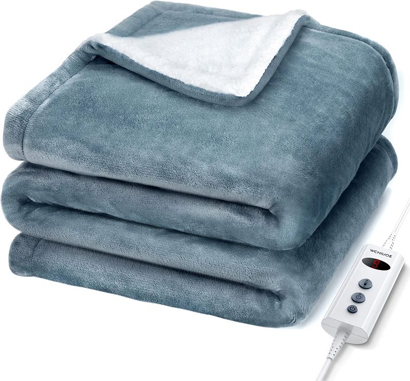 Photo 1 of  Wchiuoe Heated Blanket, 10 Heating Levels, 9H Auto Off Electric Blanket Throw, Machine Washable, Soft Flannel Sherpa, Fast Heating Blankets for Bedroom Office Couch, 50"x60" 