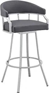 Photo 1 of Armen Living Palmdale 30" Swivel Slate Grey Faux Leather and Silver Metal Bar Stool