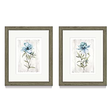 Photo 1 of  Color Play Flower Framed Picture Wall Art – Navy Blue Watercolor Wildflower with Grey Background Prints Wall Decor for Bedroom or Kitchen?16 X 20 INCHES x 2 Panels? 