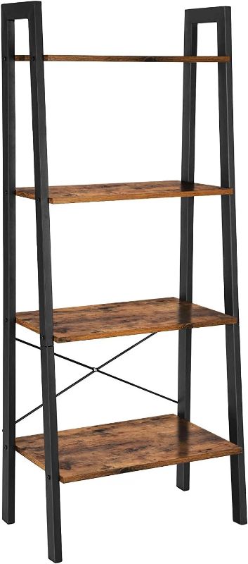 Photo 1 of  VASAGLE Ladder Shelf, 4-Tier Bookshelf, Storage Rack, Bookcase with Steel Frame, for Living Room, Home Office, Kitchen, Bedroom, Industrial Style, Rustic Brown and Black ULLS44X 