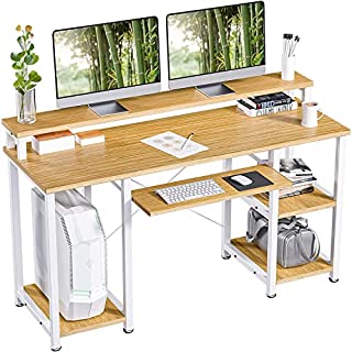 Photo 1 of NOBLEWELL Computer Desk with Monitor Stand Storage Shelves Keyboard Tray?47" Studying Writing Table for Home Office (Bamboo)