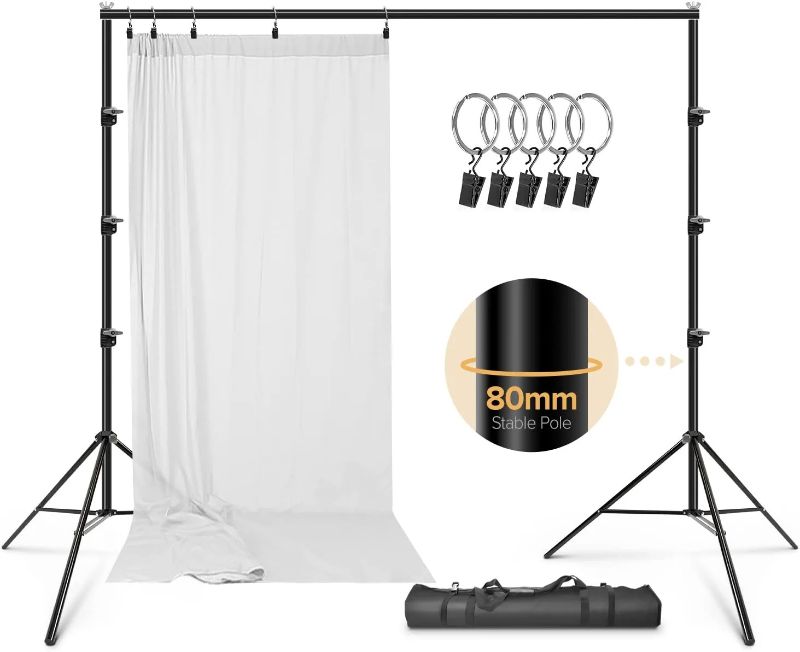 Photo 1 of LimoStudio Large Heavy 10 x 9.6 feet Background Support System, Curtain Style Backdrop Stand, Sturdy Frame with 5 pcs Ring Holder Clip for Photography, Party, Family Events, AGG3003