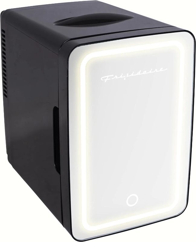 Photo 1 of FRIGIDAIRE EFMIS170-BLACK, Mini Portable Compact Personal Lighted Mirror Fridge Cooler, 6.5L Capacity Chills 9 Cans
