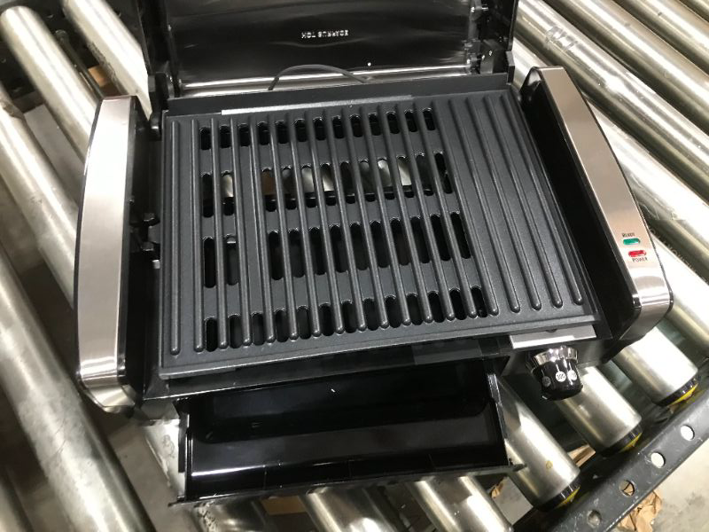 Photo 3 of Hamilton Beach Electric Indoor Searing Grill with Adjustable Temperature Control to 450F, Removable Nonstick Grate, 118 sq. in. Surface Serves 6, Stainless Steel
