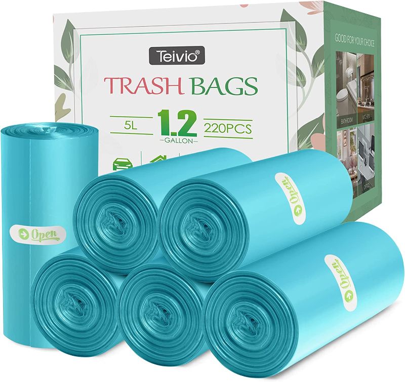 Photo 1 of 220 Counts Strong Trash Bags Garbage Bags by Teivio, Bin Liners, for home office kitchen, (Cyan, 1.2 Gallon)