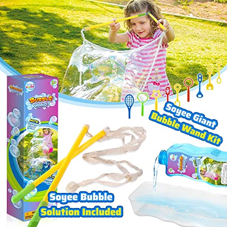 Photo 1 of 15PCS Giant Bubble Wands Kit with Bubble Solution, Big Bubble Maker with Tray, Fun Outdoor Activities Toy Set, Yard Games and Birthday Party Favors for Kid