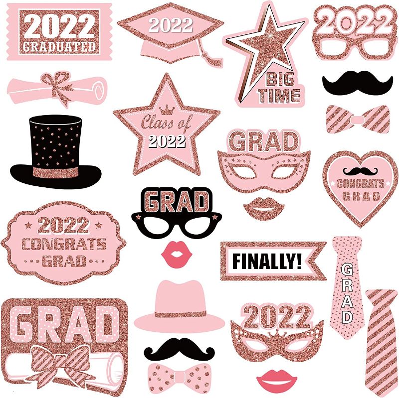 Photo 1 of 24 Pieces Class of 2022 Graduation Party Photo Booth Props Kit, Graduation Party Decorations for Grad Party Favors Supplies (Pink), 2 COUNT 