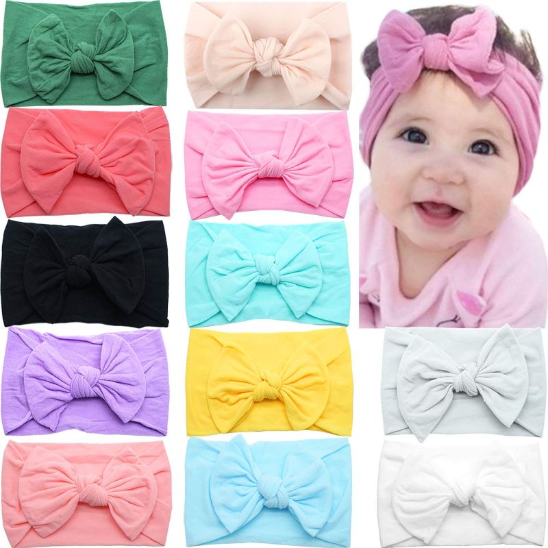 Photo 1 of CELLOT 12 Colors Super Stretchy Soft Knot Baby Girl Headbands with Hair Bows Head Wrap For Newborn Baby Girls Infant Toddlers Kids
