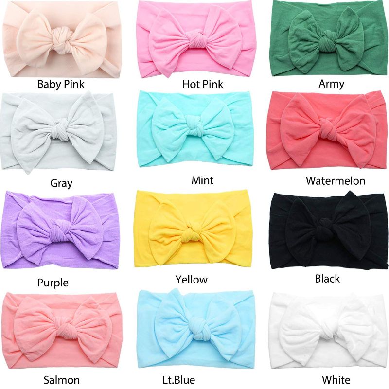 Photo 1 of CELLOT 12 Colors Super Stretchy Soft Knot Baby Girl Headbands with Hair Bows Head Wrap For Newborn Baby Girls Infant Toddlers Kids
