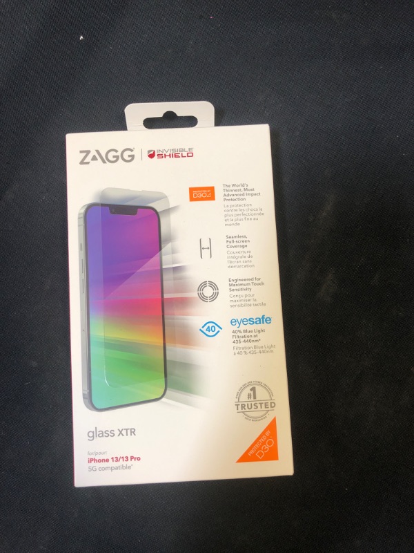 Photo 3 of ZAGG InvisibleShield Glass XTR for iPhone 13 and 13 Pro, Heavy-Duty D30 Material, Ultra-Sensitive & Smooth Touch, Blue-Light Protection, Anti-Microbial Treatment, Easy to Install
