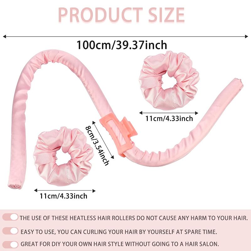 Photo 1 of 2 Pieces Heatless Hair Rollers No Heat Curls Silk Ribbon Curling Rods Headband Sleep In Overnight Soft Foam Hair Curlers DIY Hair Styling Tools for Long Medium Hair (Pink) ROLLER ONLY
