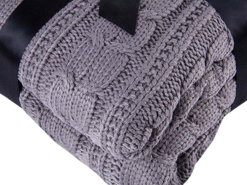 Photo 2 of Comforbed Knitted Throw Blankets Gray Soft Thick Cable Knitting Sherpa Blanket for Bed Sofa Couch Decor Gray 51 x 63 Inch
